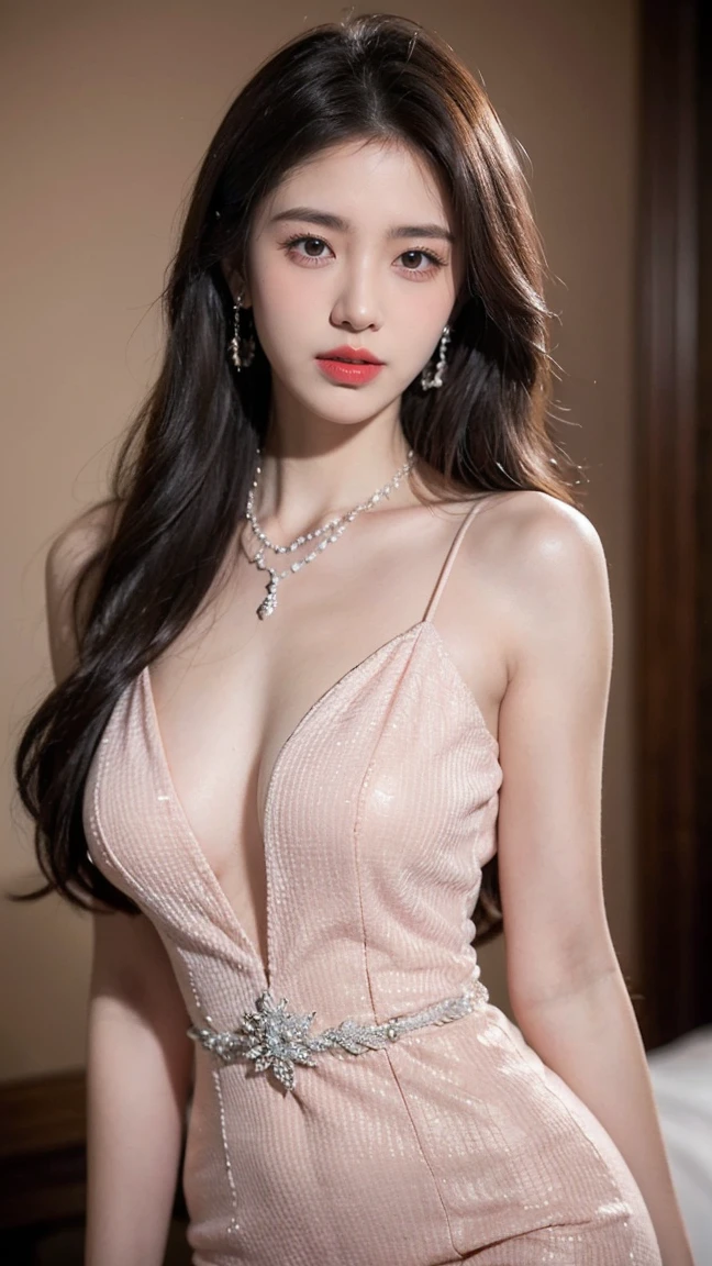 Sweet Girls Clothes 4,Off-shoulder dress,Jewelry,((whole body)), ((Shot from random angles)), ((Sitting)), ((In class, Sitting on the podium)), (yushuxin,1 Girl,Solitary), Clear face, Pretty Face, 8K, masterpiece, original photo, best quality, detail:1.2,lifelike, detail, Very detailed, CG, Unite, wallpaper, Depth of Field, light, lens flare, Ray Tracing, (Extremely beautiful face, Beautiful lips, beautiful eyes), complex, detail的脸, ((ultra detailed skin)), 1 girl, in the darkness, Deep Shadows, Beautiful Korean girl, Korean Idol,(Very slim figure:1.3), Full breasts, Large Breasts, Slender sexy legs, Very beautiful legs, Elegant Posture, (A bright smile), (City night, (Neon), (night), Beautiful Korean girl, White Diamond Earrings, Bracelet diameter, Deya Necklace, Clear eyes, (big eyes)