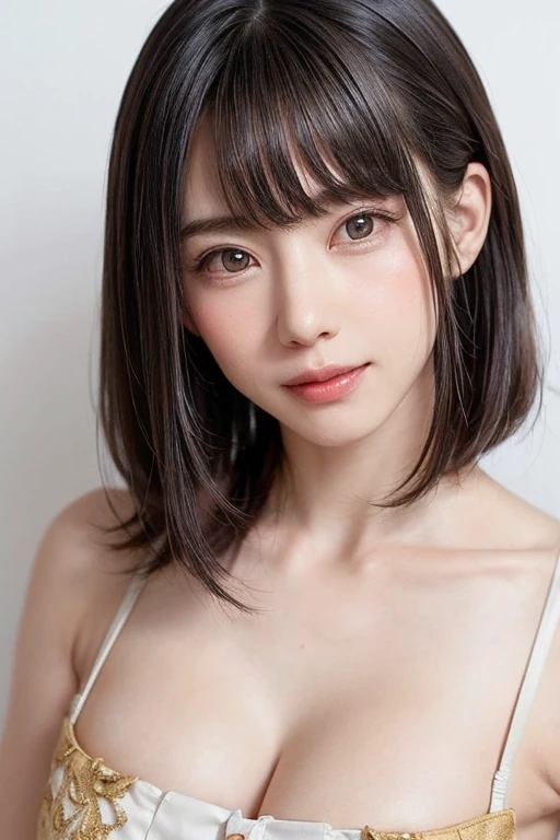(table top, highest quality、ultra high resolution、face focus focus、focus on the sides、navel focus、decolletage focus、very attractive beauty、Adds intense highlights to the eyes、look closely at the camera:1.4、Absolutely beautiful bangs:1.4、Brunette short bob hair with bangs:1.4),1 girl, Report, black haired, realistic, looking at the viewer, pale black eyes, short hair, lips, lip gloss, Upper body、Big eyes、eyelash)、((italian natural background、hyper real stick:1.4))、((short hair with bangs:1.4、Beautiful bangs with 46 points:1.4、{Huge|big|Hugeな|mega} chest:2, cleavage:2、Big eyes、Give students very powerful highlights、very bigger chest、look at the audience、very beautiful beauty、show me your ears、beautiful long neck、beautiful decollete、smile、A smilee beautiful teeth、Open your mouth and smilee))、28 years old、very cute super model、perfect anatomy