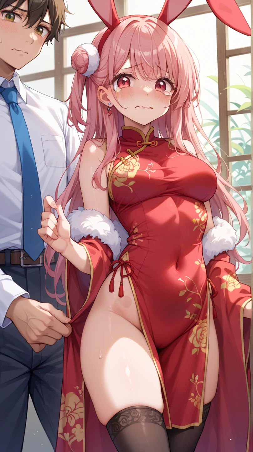 Highly shiny embroidery、Chinese princess in a rumpled red long-sleeved raincoat cheongsam、Having sex with the emperor while writhing around on the bed