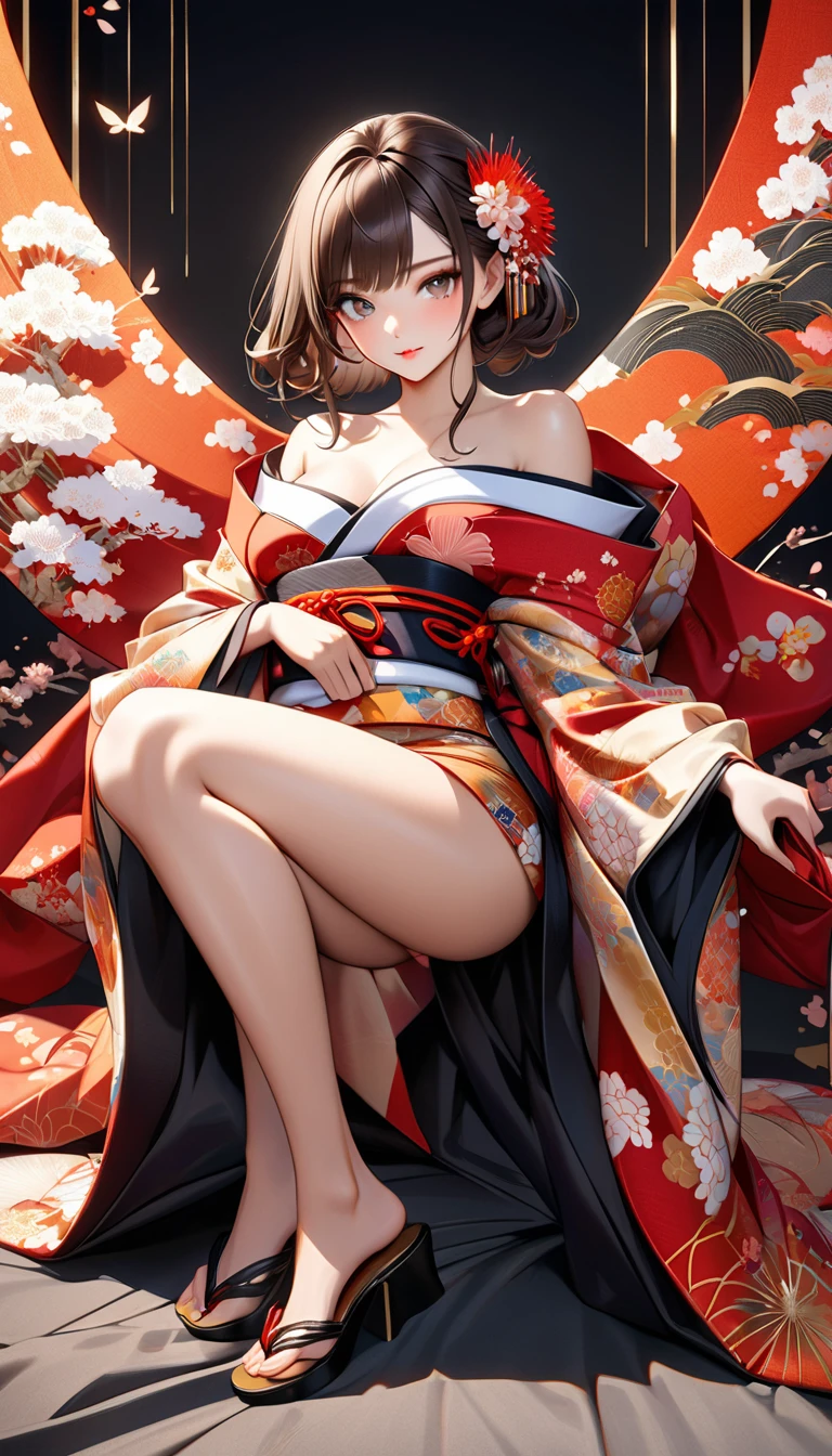 {worst quality, low-quality}, ((a closeup)), (girl with:1.2), (A dark-haired, short-cut:1.3), (Dynamic Pose:1.2),plump shiny lips, ((Beautiful clear eyes)), (The best smile), Spoken Heart, (perfect hand:1.2), (purple and Red theme:1.4), (Japanese courtesan girl with:1.3), Dancing, traditional Japanese dance, (Comes with maxi length mauve kimono [yellow] Obi:1.4), (Precise colorful flowers embroidery and fancy patterns: 1.3), (off shoulders:1.4), (geta:1.2), (fancy hair ornament:1.3), ((super huge ribbon:1.2) in front of the waist:1.3), low angle shot, (Bewitching light, rays of moonlight:1.4), (festival background:1.2), masutepiece,Best Quality,ultra-detailliert, ​masterpiece,