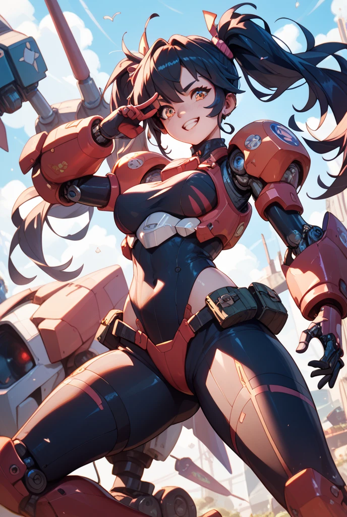 ((grey background)) pale skin black hair yellow eyes (very long hair) angry ((1 girl massive female bodybuilder wide hips thick thighs)) slim waist ((huge breasts:1.5)) (solo) standing (long sleeves leotard huge clevage)