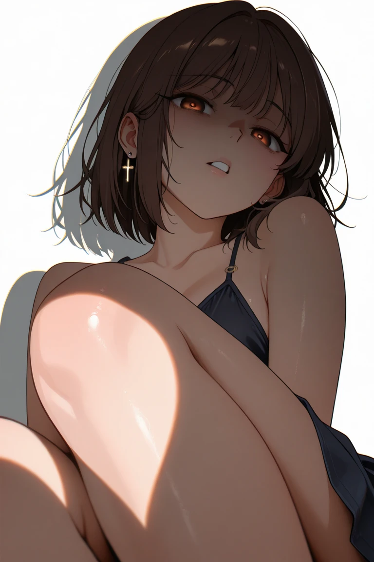 NSFW,1 girl,1 girl、Red eyes、Short Hair、Brown Hair、choker、clavicle、長い髪のShort Hair、Side Lock,(Perfect hands),(Perfect Anatomy),(masterpiece),(highest quality),Embarrassed,blush