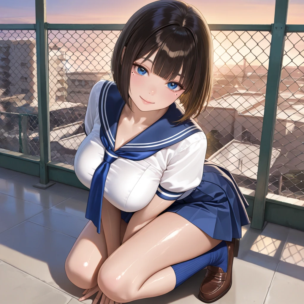 [[anime styled]],[[digitalart]],masterpiece,best quality,high resolution,Tomomi_Xijing,black hair,Short hair,Hair Ribbon,red eyes,midium build,NSFW,1girl in,solo,((sitting on the chair,reclining)),(Portrait),pussy focus,from below,short torso,Perfect Lighting,((topless,nipples)),((lite blue panties)),smile,(underwear:1.2), (strong light),((brighten the subject)),blush,spread legs, break background classroom,