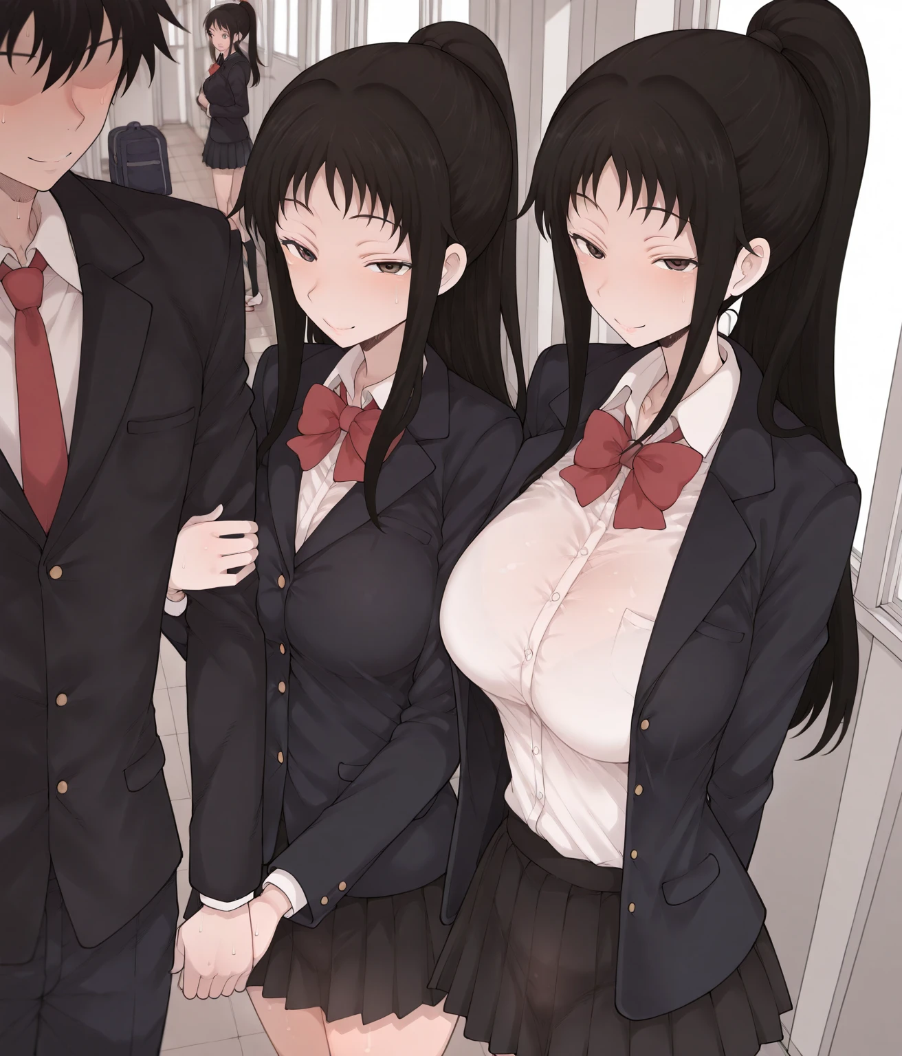 NSFW:1.3,His wife is a former student council president.、28-year-old female、The man&#39;s hands gripped his waist tightly.:1.3,Angry face:1.3.Glare:1.3,Biting your teeth:1.3,Long black hair ponytail、naked:1.3,White frill apron:1.3,Being pushed onto the bed:1.3. Having sex:1.3.Spread your legs:1.3,The penis is inserted into the vagina:1.3,Wet:1.3,(Slit eyes、Brown eyes、tall、Big breasts)、Apartment room