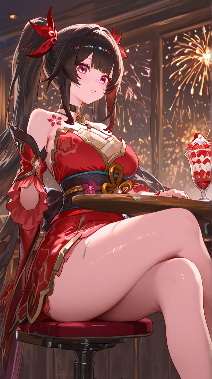 Chapeuzinho Vermelho, lareira, mesa de jantar, Bife com sangue, velas, vinho tinto, big ass, thick muscle body
