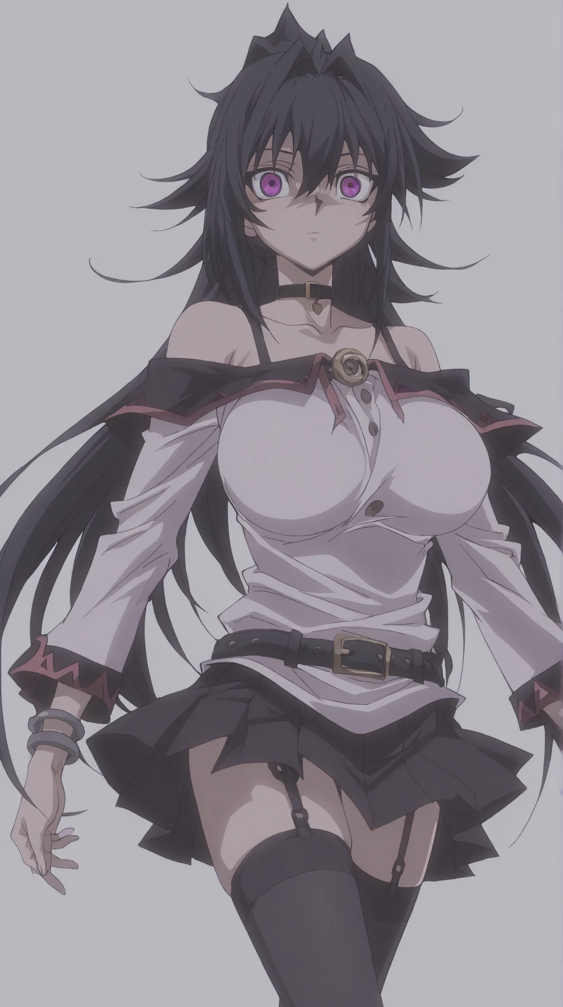 velvet crowe, 1girl, anime coloring, black hair, brown eyes, brown hair, closed mouth, large breasts, naked