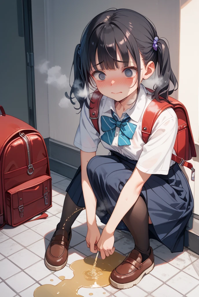 Masterpiece, hd、(beauitful face:1.5)、1womanl、(spread their legs)、(full body shot of:1.1)、)、(ecstasy:1.5)、(High School Uniforms:1.3)、(A miniskirt:1.1)、(white panties:1.1)、in toilet、full of sweat、Lace,Harnes,stocklings,Issuing,toilet bowl, Sitting on toilet, Sitting on closet, (closet:1.2), wearing red backpack, (backpack1:2)