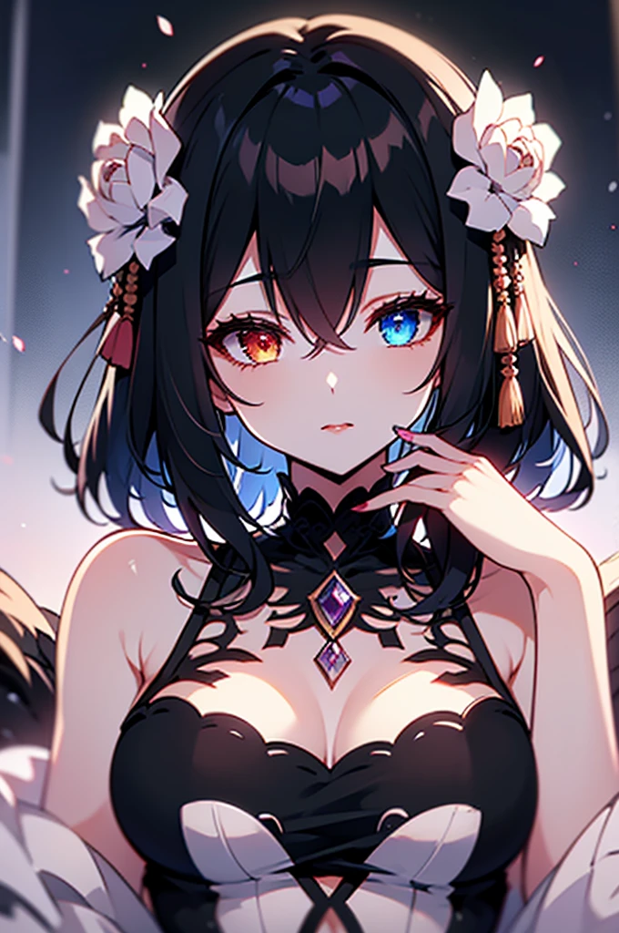 masterpiece, Best quality, Hi-Res, 1girl, Asymmetrical hair, Bangs, Bangs, Blonde hair, Butterfly choker, Chest tattoo, Choker,Big, Cleavage, Clavicle, Fish hair ornament, Floating hair, Flower tattoo, Hair between the eyes, Hair ornament, Hyponytail, Kanzashi, Medium breasted, Medium hair, Open mouth, Orange eyes, Pendant choker, Red Choker, Side Lock, Smile, Tassel, Tattoo, Tooth, Thigh, Wristband, Sakura, Sakura, Torii, Multiple Torii, (Chest Sarashi, Budget Sarashi, Sarashi: 1.1), (Naked Bandage: 1.6), General Raiden
