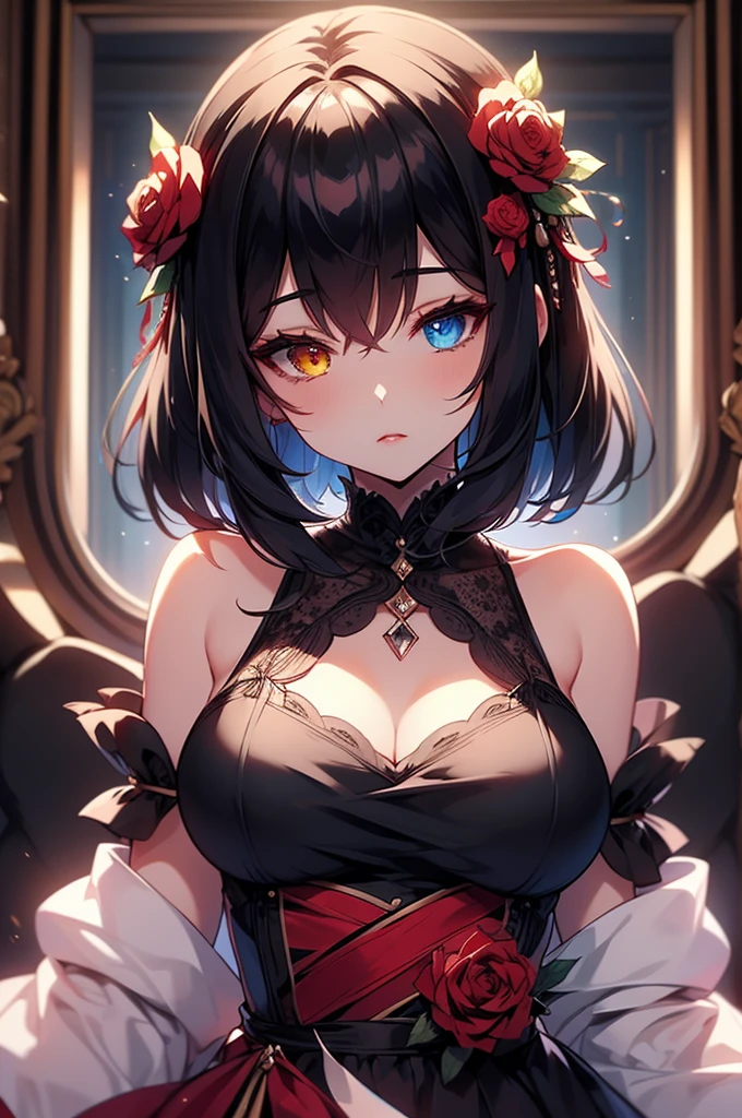 (Highest quality, masterpiece, Very detailedな, Very detailed, Exquisite, 16K,Full HD),(White Background:1.5),、Big Breasts,No text,Upper Body,Black Hair,1people,Front facing