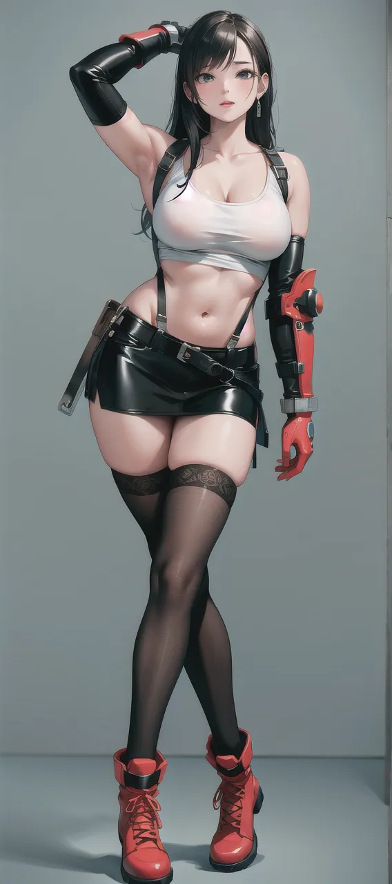((Highest quality)), ((masterpiece)), (Familiar), Hazy, Female,Mature Woman,Purple Hair, short hair, Low Ponytail, eye shadow, lipstick, Red eyes,Red suit shirt,Large Breasts,Erect nipples,I can see her cleavage,Red and black jacket, White tight skirt,Red Heels