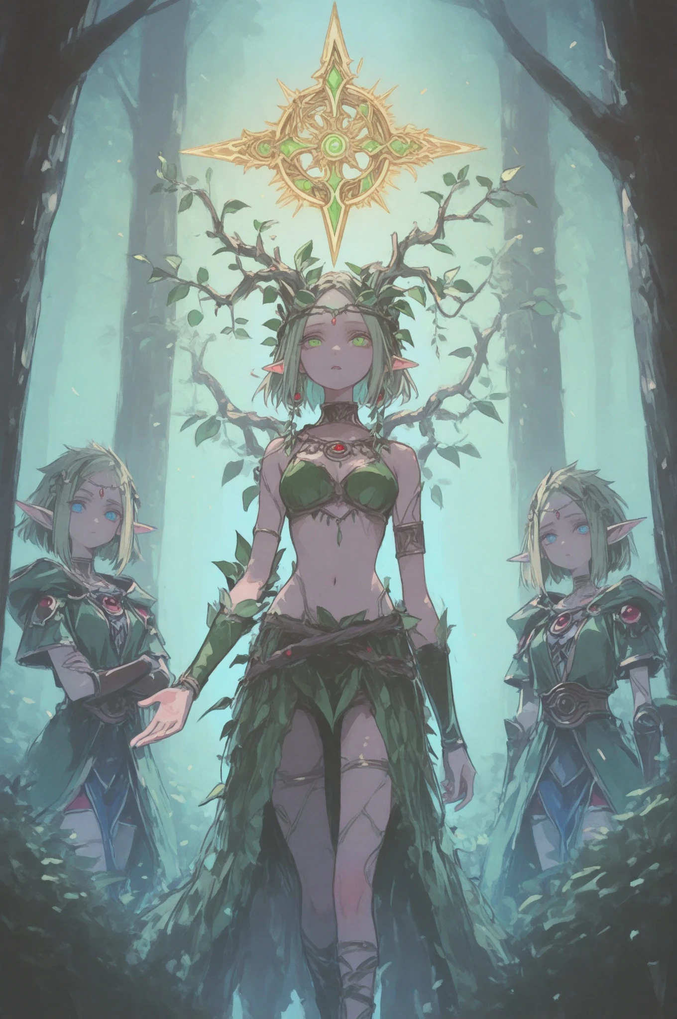 image of a girl with red hair and green dress, green skin, humanoid flora, plant monster, alien flora, elf girl wearing an flower suit, a plant monster, poison ivy, flower queen, chibi, lamia, character art of maple story, monster girl, tatsumaki, alien plant, a humanoid thistle monster, alien princess