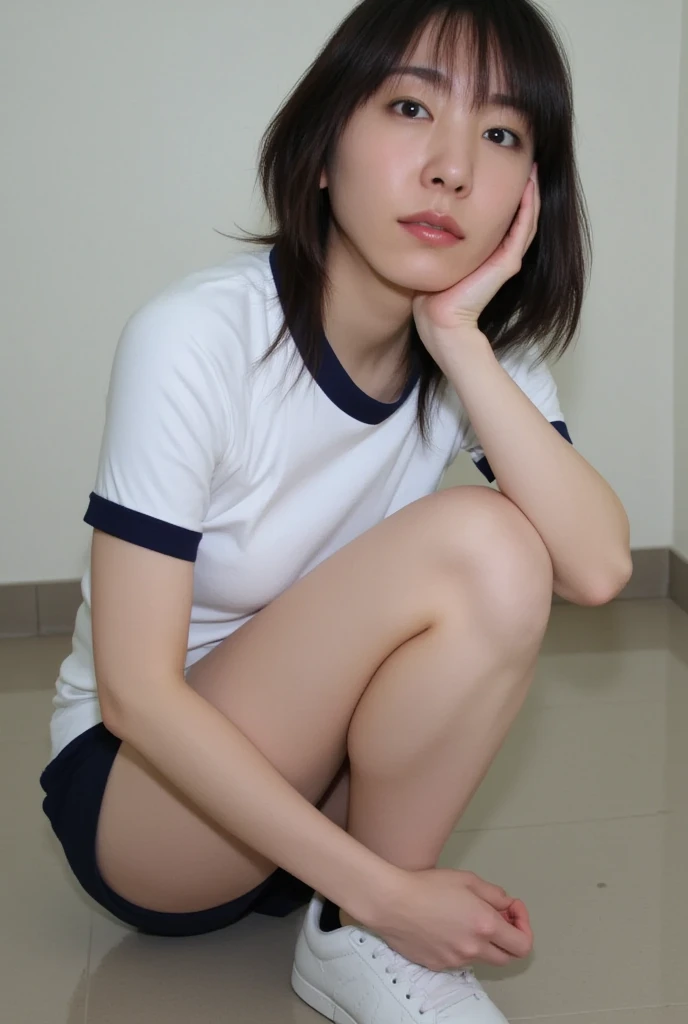 girl, Sweat, vapor, Center of chest, shy, Great hands, Looking at the audience, Cute Smile