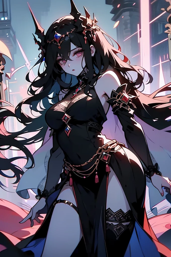 Photo of a humanoid artificial intelligence with natural skin., long, fluent, and thick hair, Sharp eyes, Thin, upturned nose, well shaped lips, Curvy body shape, Typical clothing and makeup, Intricate maximalism and detail, Energetic, vivid, epic, seed, Photographic, 4k, Backlight, and large depth of field