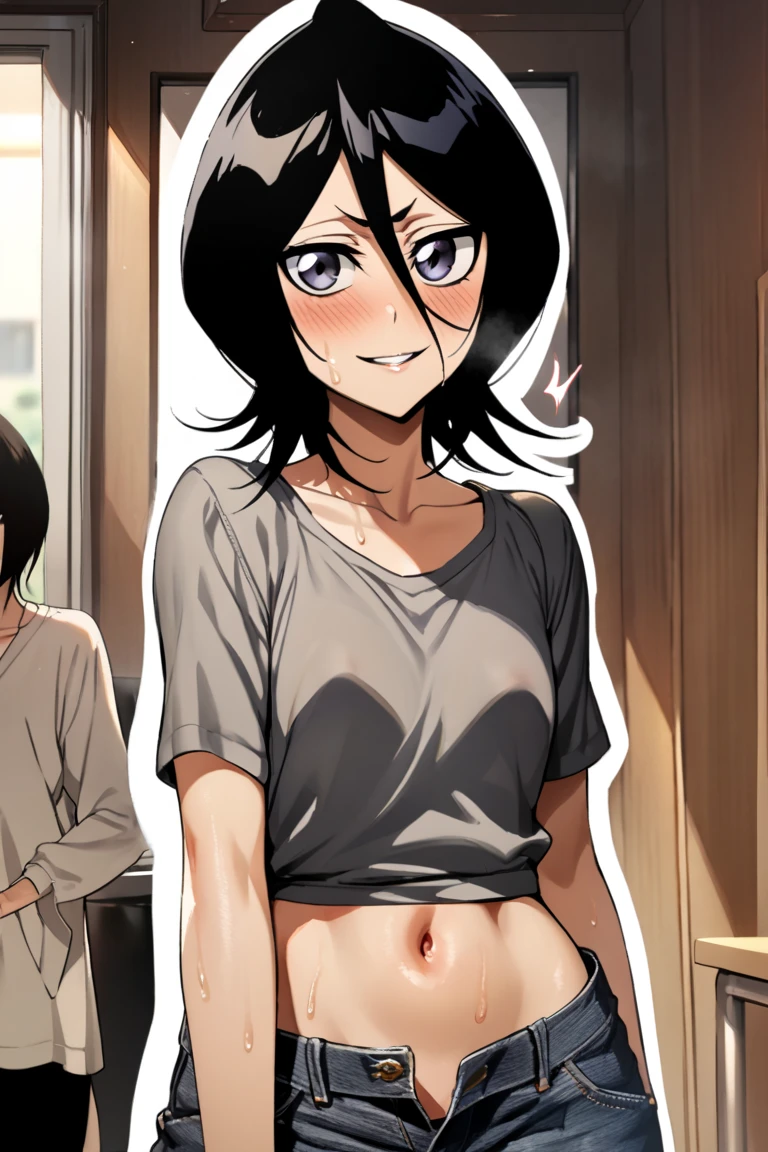 best quality, realistic, ultra high res, detailed face, detailed clothes, detailed skin, natural skin texture, ultra sharpness, Intricate details, BREAK 1girl,16yo,(ribs,skinny,slim,slender,thin legs,medium breasts), (sanpaku,dark circles,freckles,gray eyes,thick eyebrows,black messy hair,hair between eyes,sidelocks), (black glasses, embarrassed, blush, rape face, wavy mouth, sweaty), ((completely nude,pubic hair,arm behind back)),sarinakashiwagi fullbody, standing, (white background:1.4)