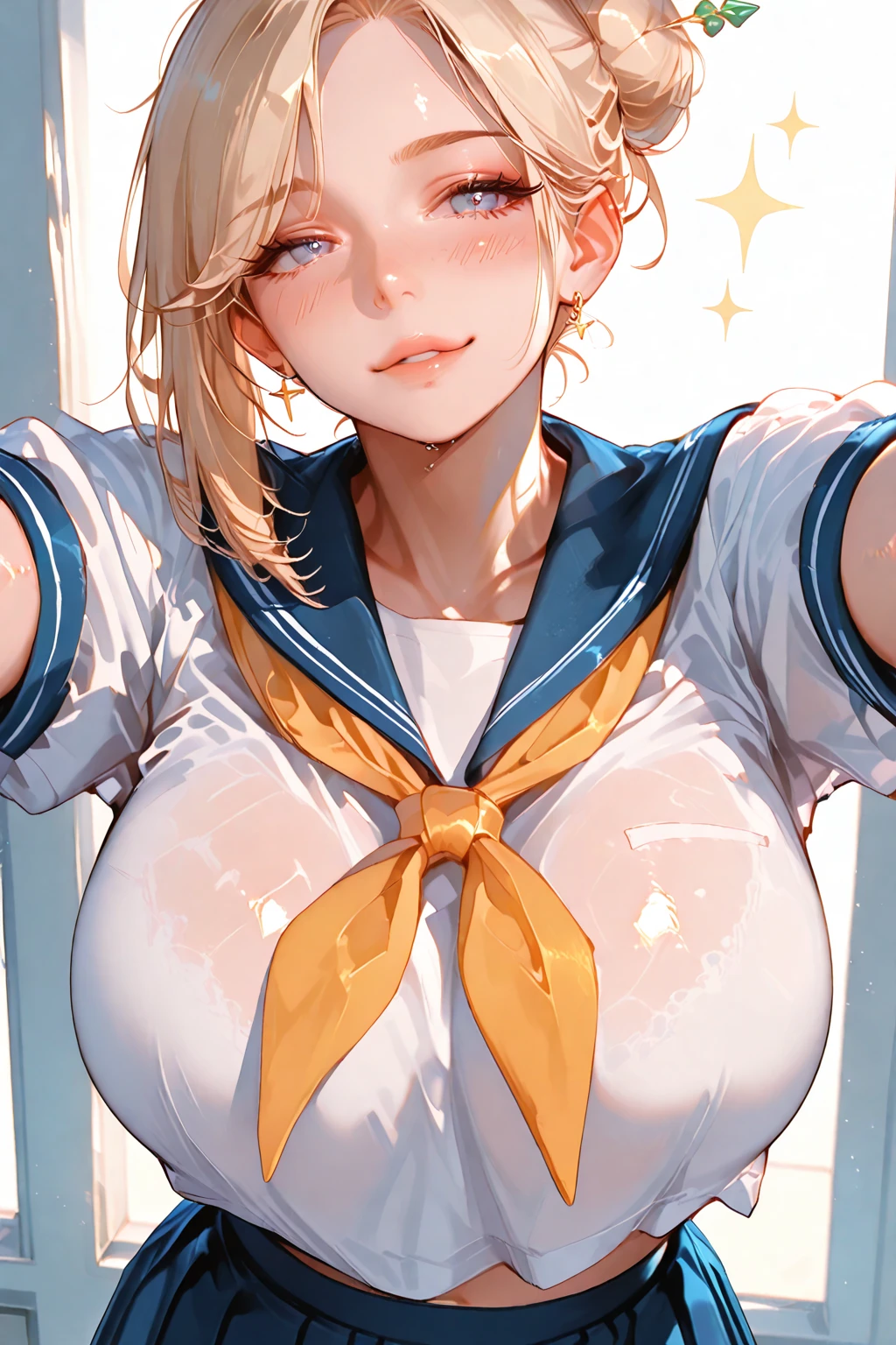 toga himiko nude  with blonde hair and blue and white sailor outfit, big nude boobs , , gapmoe yandere, shikamimi, yandere, anime moe artstyle, she has a cute expressive face, anime waifu, [[[[grinning evily]]]], cute anime face, anime visual of a cute girl