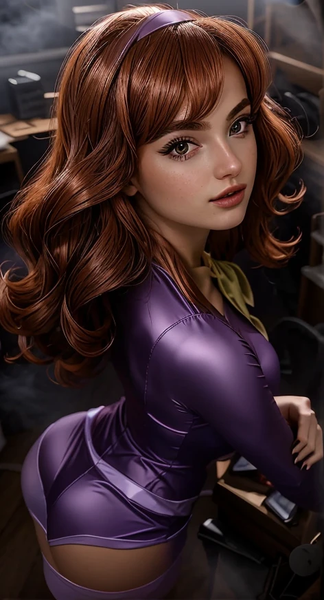 The image shows Black Widow. She is wearing a sleek skin-tight shiny black latex bodysuit with a deep-cut zipper neckline revealing a large chest, the silver zipper running down the front. The suit is complemented by her golden wrist guard on both wrists and a belt made of golden circles around her waist.. The woman holds a gun with a black handle. Her overall demeanor conveys confidence and poise.