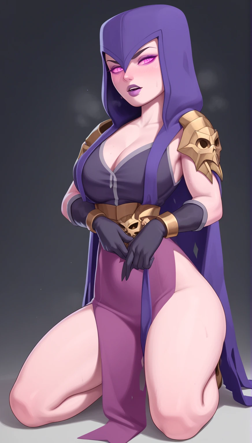 (solo:1.1),(masterpiece), (best quality:1.3), ultra detailed, intricate, professional art, digital art, absurdres, shadraven, (Full body view:1.1), 1girl, solo, (grey skin:1.4), dark purple hair, bob hair, purple eyes, hips wider than shoulders, pear shaped body, jewellery, detailed thighs, thick thighs, red jewel in forehead, jewels, (long sleeved turtleneck leotard:1.3), cuffs, small breasts, (shadraven cloak), (Shadraven broach:1.2), Shadraven jewel belt, Shadraven wearing a long sleeved leotard outside at night, long legs, ( long crotch bulge:1.4), large penis, large testicles, side view, looking at viewer, bubble butt , gluteal crease, universal lighting,,