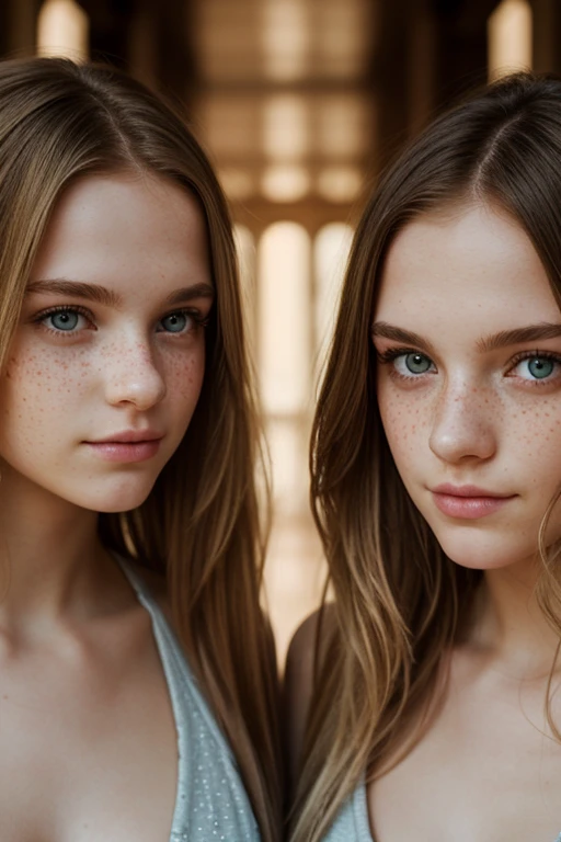 ((cute) | (Moe)| (gentle) | (frais)),| ((refraising)| (neat)),((defect)|( freckled)),((4K)|( ultra HD)),( long brun hair) | (long brown hair), blue eyes, (messy|and spacious) coiffure, tenu de sport