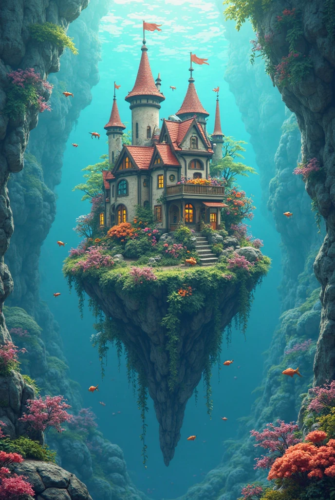 colours (fanciful: 1.2), (In Studio Ghibli style), (Irregular architecture floating on the sea), Patchwork cottage, floral decorations, optic, Andreas Rocha style conceptual art, Artstation Contest Winning Entries , fanciful art, (an underwater city), Chen Luo, optic Beam, Realistic opticing, masterpiece, high high quality, beautiful graphics , High detail , masterpiece, high high quality, beautiful graphics , High detail ,