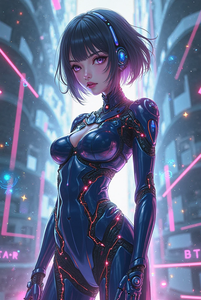(Best Quality),(Ultra Precision),(Ultra High Definition),(Detailed Description),(16k,Ultra High Definition),Masterpiece,Sharpness:1.6,Anime,Wallpaper, 1 Person,(((Detailed Machine Body:1.4)),Height:1.2,Egg Face:1.6,Skin Details,Big:1.9,Slim Abdomen,Beautiful Body Line,(Detailed and Detailed Beautiful Face:1.7)),Clavicle,Hipbone,Ribs:1.3,( Naked Torso:1.1),(Steep Angle Costume with Detailed Description:1.9),High-leg Pants,Fashion Model-like:1.6,(Mechanical Eyes Glowing with Detailed Description:1.4),Cyberpunk:1.6,Neon:1.5,Cybercity:1.5