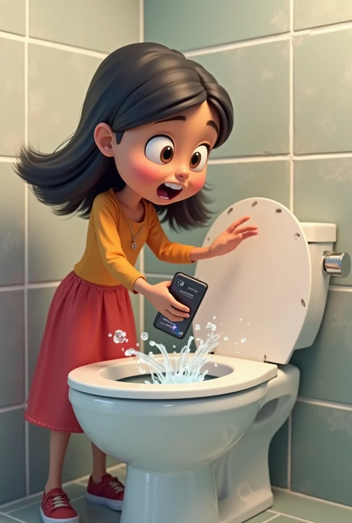 Girl Use the toilet flushers correctly 