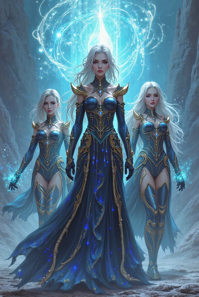 two women in costumes standing next to each other in a dark room, stuning fantasy 3 d render, trendin on artstation, abaddon and magali villeneuve, 2. 5 d cgi anime fantasy artwork, 3 d render character art 8 k, stunning cgsociety, beautiful sci - fi twins, 4k fantasy art, devianart and cgsociety