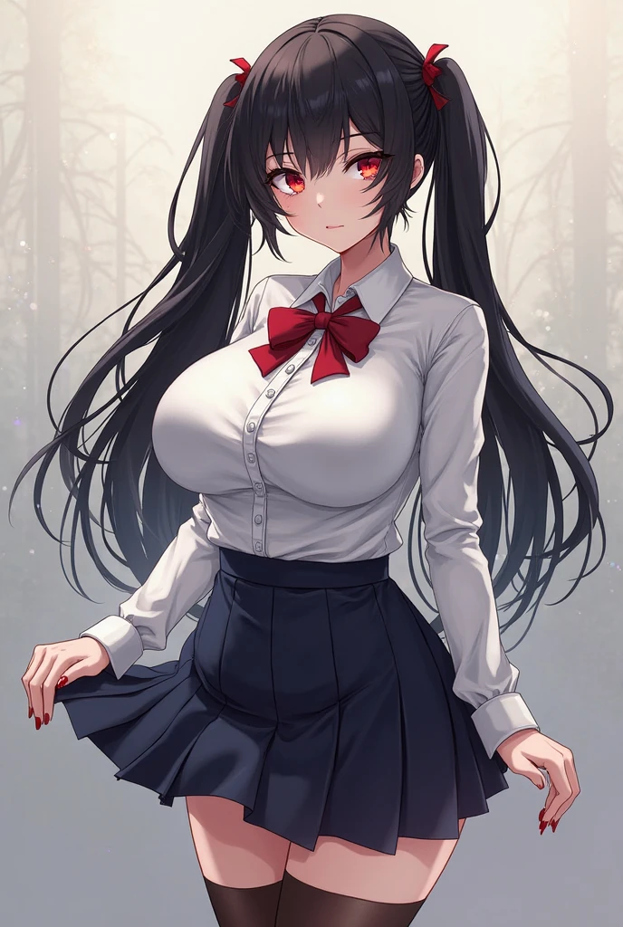 best quality, ultra detail,girl, blush,red eyes,outdoor,black longhair, white blouse, plits skirt,see-through,wet,rainy day,under roof, <lora:Transparent clothes_concept_v1.2:0.7>shy pose,,white lace bra <lora:surprised_v200:0.7>open mouth