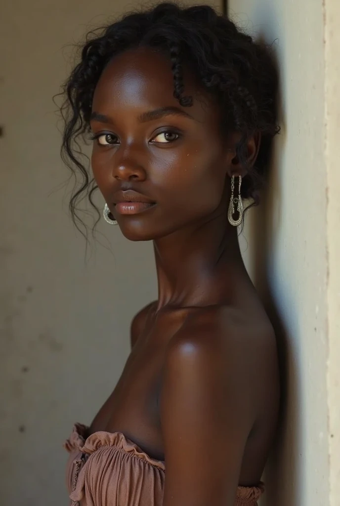 adolescente africaine sur une plage éclairée d’un rayon de soleil ((full nudity))