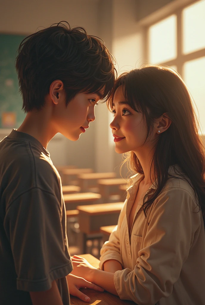 Make me 10 different photo of a boy putting a necklace on a girl