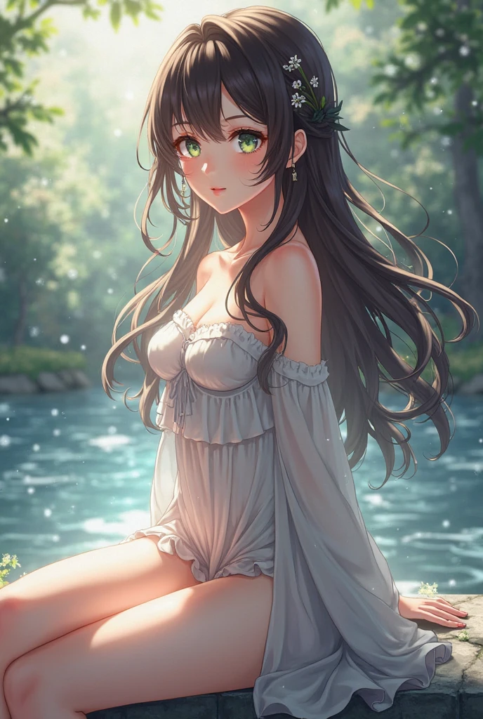 very cute and beautiful girl,frilled white summer dress with detailed lace,(skirt lift,white panties),
(highly detailed beautiful face and eyes),cowboy shot,(smile),black hair,flower crown,
(standing near water spring in forest),fog,fantastic stone monument,detailed landscape,
(best quality,masterpiece:1.0),absurdres,highres,ultra-detailed,extremely detailed,32k,8k resolution,
intricate details,cinematic scene,detailed background,solo,dynamic angle,
cinematic lighting,dim light,hair fluttering in the wind,perfect hands,(realistic),