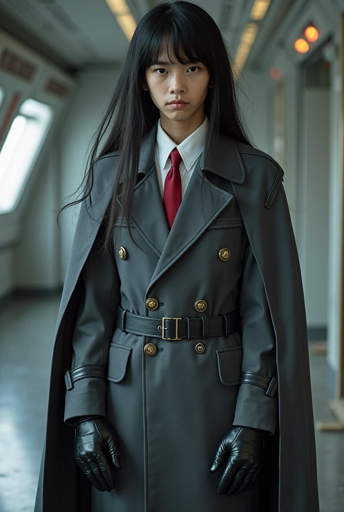 (otherworldly), highly insanely detailed, masterpiece, top quality, best quality, highres, 4k, 8k, RAW photo, (very aesthetic, beautiful and aesthetic), 1girl, solo, cowboy shot, ((IJA Taisho, khaki uniform, IJA officer,)), IJA peaked cap,cloak,black long boots, hand on hip,small breasts, narrow waist, black hair, long hair, hime cut, blunt bangs, red eyes, smug,evil smile, <lora:IJAuniform-v1:0.9>, white gloves, holster, leather belt pouch, ruined city, ruined street, on fire, night sky,, (fantasy world)