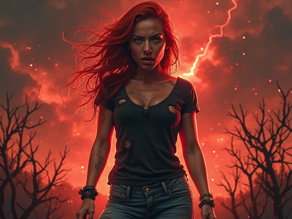 A jungle, with intense rainfall and a naked orange-haired woman walking on the river, monochromatic, vines all around, giant and wet trees, masterpiece, best quality, high quality, extremely detailed CG unity 8k wallpaper, oil paiting, award winning photography, Bokeh, a naked orange-haired big breasted woman walking on the river.(storm and wind:1.5), (Heavy rain:1.5), (vulgarity:1.2), (wet long hair:1.5), (excited:1.6), (sweating,1.5), (panting:1.5), (Passion:1.3), (Wet: 1.2), (hot:1.6), (horny:1.3), (sexy:1.4), (nfsw:1.5), (wet clothes:1.6), (Muscular: 1.3), (Peeing:1.2). Depth of Field, HDR, bloom, Chromatic Aberration ,Photorealistic,extremely detailed, trending on artstation, trending on CGsociety, Intricate, High Detail, dramatic, art by midjourney, volumetric lighting