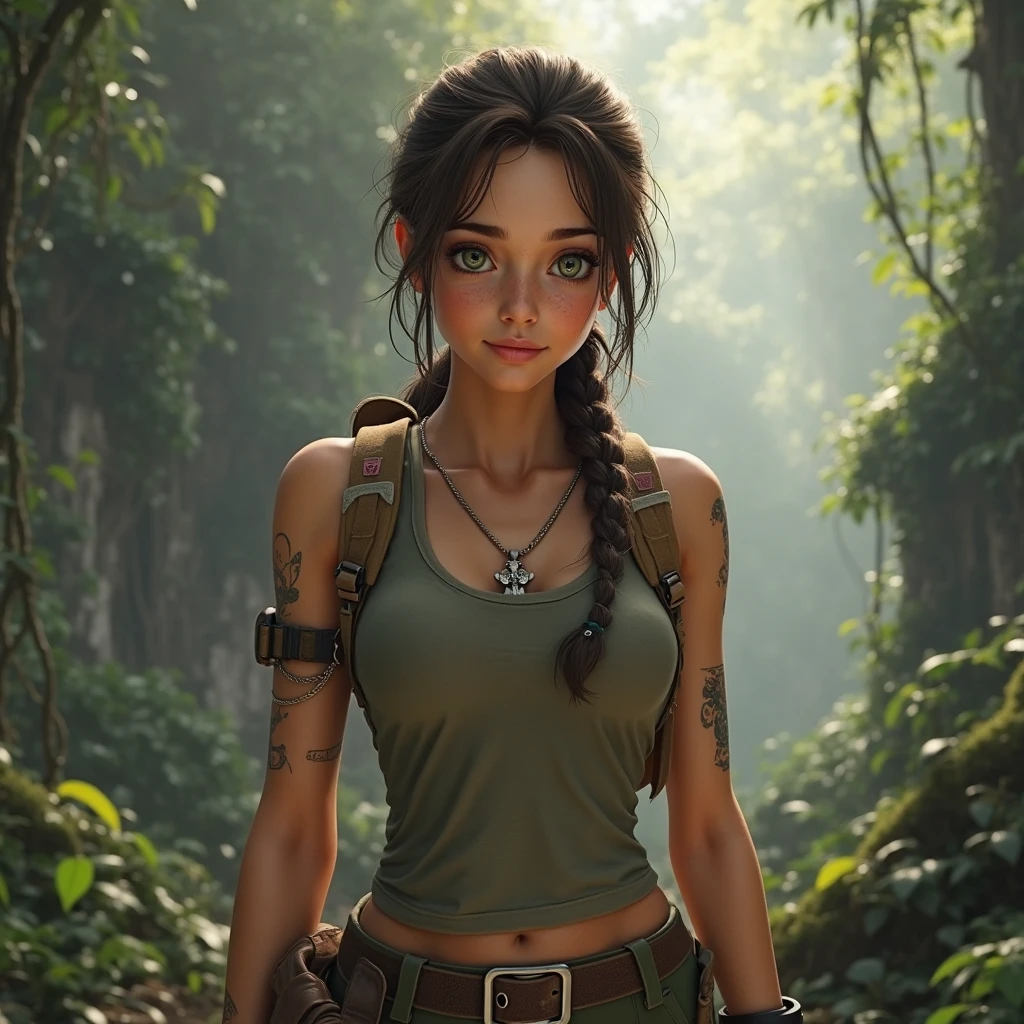 anime art, 1girl, pretty, shadowheart, black hair, circlet, <lora:ShadowHeartV2:0.8> adult, wears tight shorts and tunic, light background, standing in the forest valley, natural lights, restore face