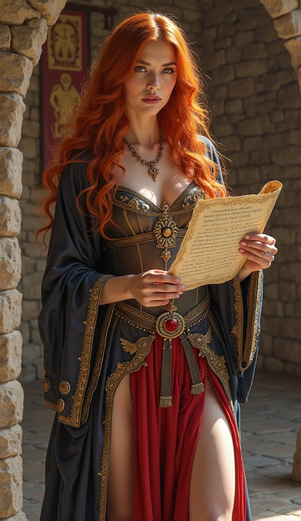 An ultra-realistic and ultra-detailed (Legendary Multicolored Psychedelic Masterpiece), ((full body portrait)), (Dynamic Angle, View From Below), best quality, (Angled View), She is a Gorgeous Magical Alchemist casting a spell with her hands, a very noble Caucasian lady, with curly red hair and vivid green expressive eyes, perfectly proportioned body, curvy waist, medium breasts, (bare legs), flowing Hair, a confident smile, Celestial Star Map, (experiment desk crowded by many alchemy instruments, medicines, reagents, specimen, bottles, scrolls), many floating open spell books surround her, (1 large floating antique terrestrial globe), old compass, 1 massive old clock, antiques, quill pen, a pair of scales, highly detailed expensive wizard's skirt, beautiful skirt with frills, dramatic, backlighting, night, midnight, (Multitude Of Stars), beautiful fantastic night view, (ultra-detailed, finely detailed beautiful eyes and face), high resolution, 8k UHD, perfect anatomy, perfect fingers, Highly detailed scenery, Highly detailed background, perspective, depth of field, atmospheric