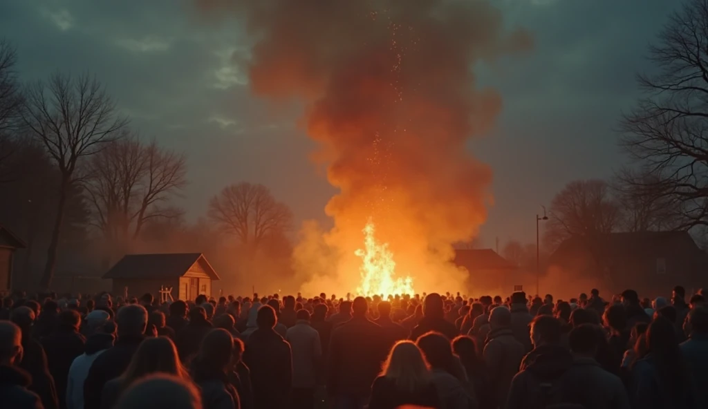 St. John's Day, giant bonfire at night, people around