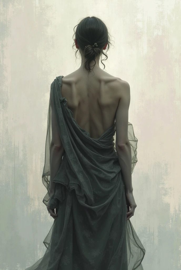 Black Umbadist from behind taking off his white clothes and throwing them on the floor, leaving his back exposed