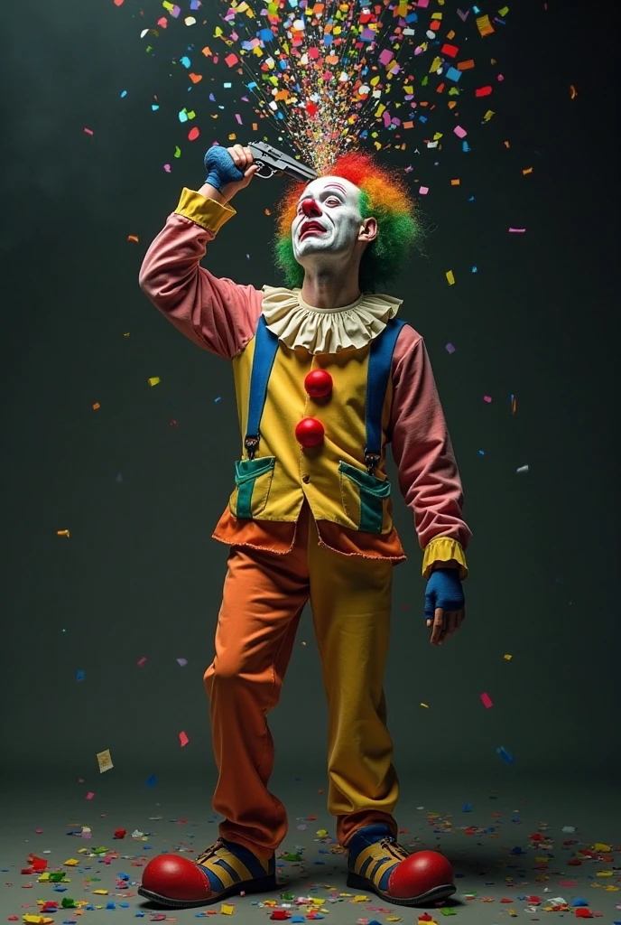 An angelic clown with celestial makeup, green heavenly smoke rising from his face, and ethereal attire. The background is a dark, glowing celestial realm.