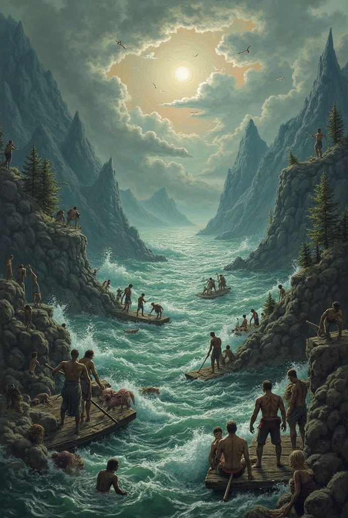 (example of a painting of a natural disaster caused by human actions using collage) realistic, realisme