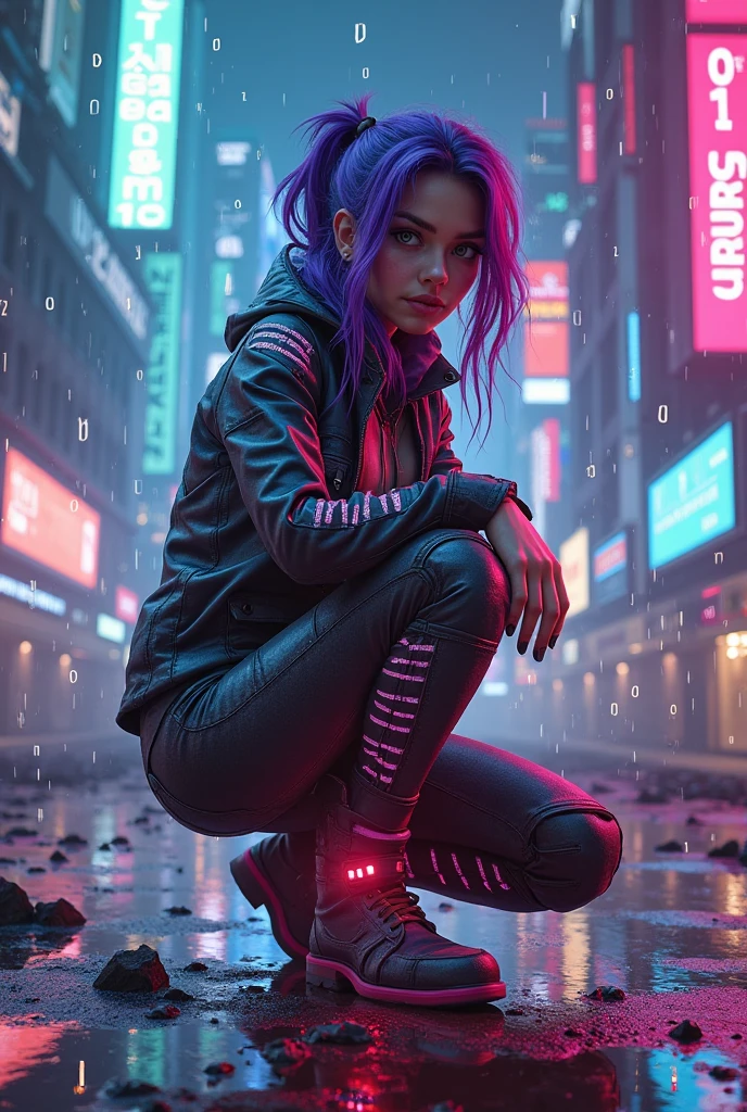 Un gros plan de Kristin Kreuk en tenue fluo, Ambiance cyberpunk, cyberpunk with neon lighting, Lueur cyberpunk brillante, Vibrations cyberpunk, Cyberpunk lighting, Style cyberpunk, neon cyberpunk style, dans le style cyberpunk, Look cyberpunk, dreamy cyberpunk girl, Photo Cyberpunk, neon cyberpunk, cyberpunk aesthetics, Cyberpunk Streetwear, Cyberpunk aesthetic, Style artistique cyberpunk, Porter du streetwear cyberpunk,veste, Doigts parfaits,Couleur de cheveux Neaon, detail texture, Hair detail,Pantalon long noir fluo, beau visage,wavy hair,Neon black shoes detailed,