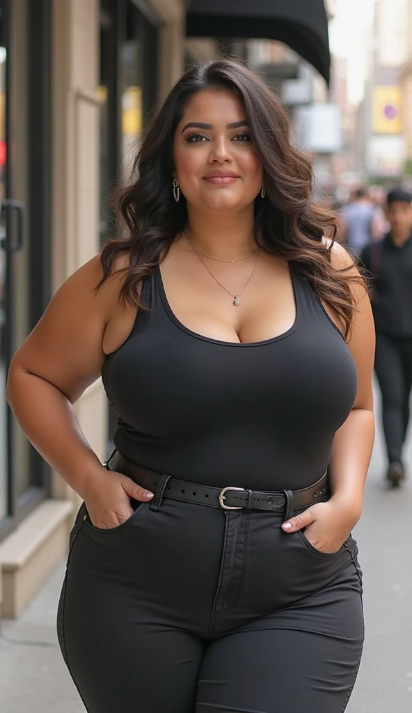 black medium hair,wavy hair,(armpit focus),(close up),saggy and gigantic breasts,(laughing),(sleeveless cotton blouse),28 years old,arm up,(black armpit hair:1.1),thick upper arm,standing in dark back alley,dark offstreet,(curvy body:1.3),(denim short pants),seductive and mature woman,beautiful and adult face,japanese woman,(at dark midnight:1.5),earing,