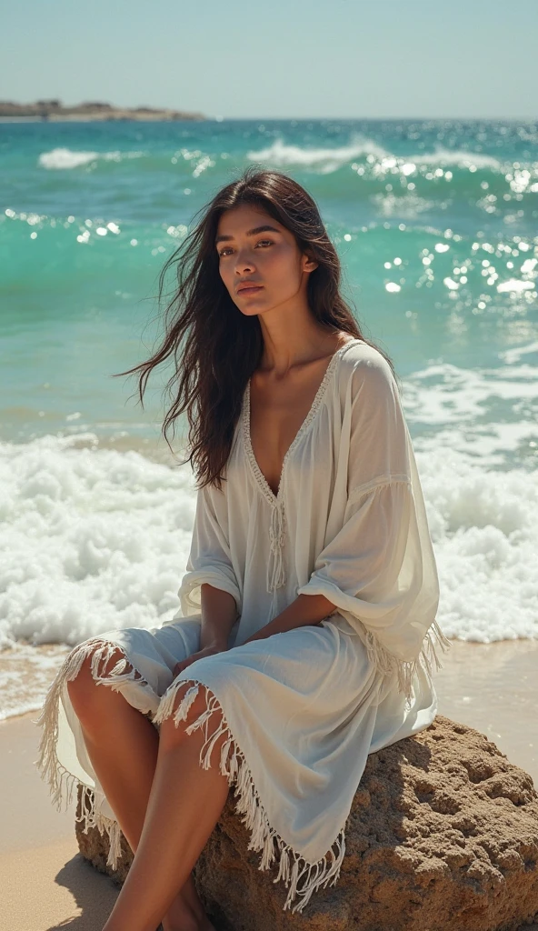  A beautiful Indian girl and wearing night dress and standing on the beach girls eye so much beautiful and her chest show and taking and juice glass.