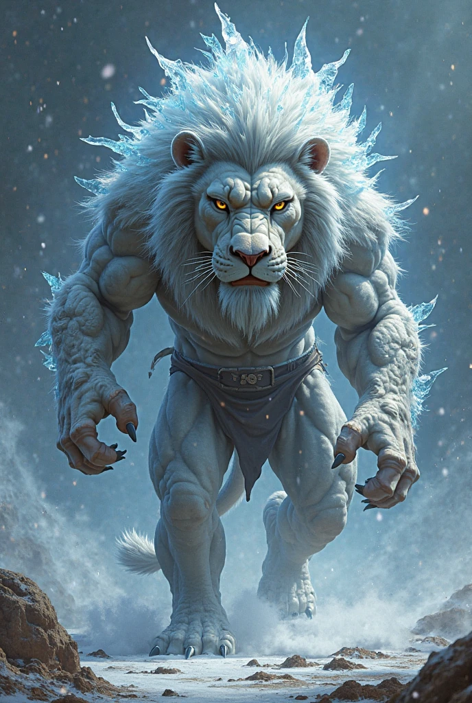 nj5furry, (albino lion, massive, huge), albino lion, ((extremely realistic shadows, masterpiece, extremely detailed, photorealistic)), kemono, lion, blue eyes, ((detailed eyes)) luminescence in his eyes, white fur, white skin, white hair, white mane, night, moon rays, moon, stars, wearing a loincloth revealing huge muscular thighs, mountain forest, Height 185 cm, the optimal height, tight clothing, body full of muscles; bulge pecs, ripped abs, V-shaped body, thick waist, long legs, strong arms manly, handsome face, attractive cool calm face type with a cold smile, topless.