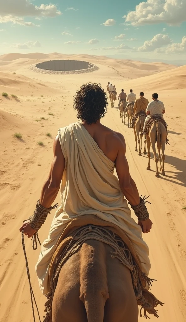A handsome beautiful slim white skin shirtless man in a roman horse racing chariot in the desert