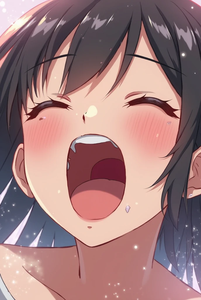face focus,woman sucking ????? hardly,at nightclub,crying,suffering,???????,black hair,no bangs,Mature Woman,eyelash,Look up,eyelash,wavy tied up hair,mole on cheek,sleeveless sweater,???????,sweaty