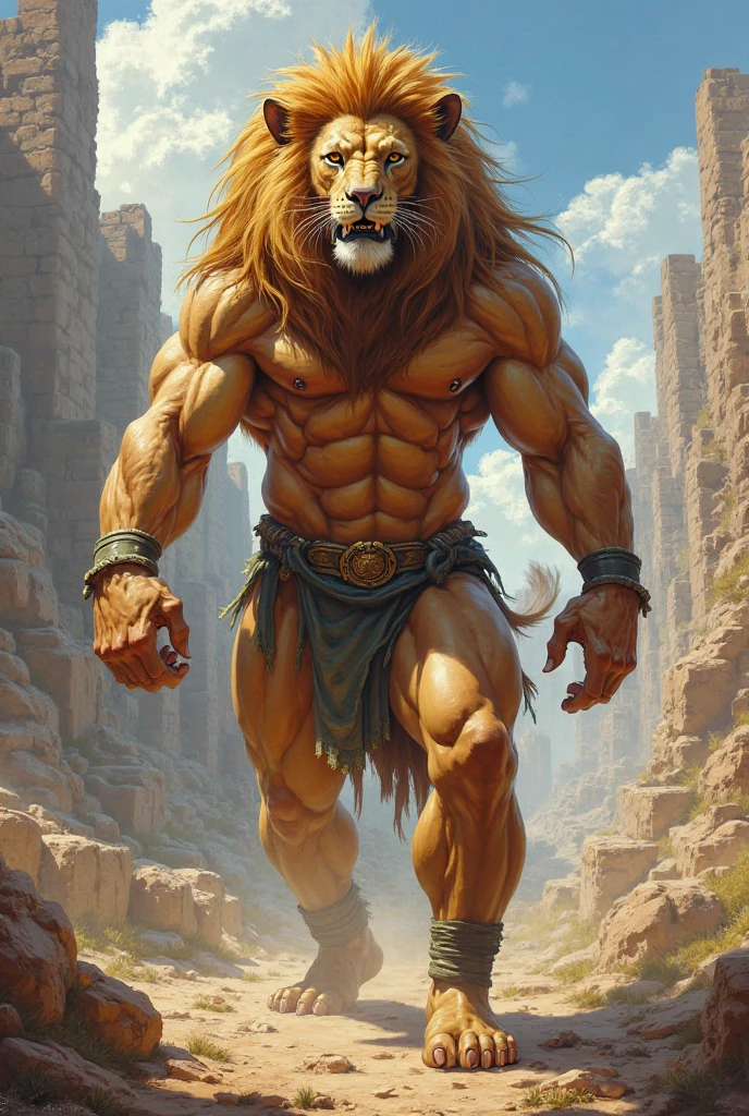 dark fantasy art, Loaded on E621, Anthro, furry, explicit, ((Lion Man)), high resolution, ((Detailed realistic image)), (detailed eyes, expressive eyes:1.2), Impaste Impressionism, crazy details, Soft, cinematic lighting, (by hyperrealist:1.3), (by detailed:1.2), Pupils, (View of the upper body), (body covered in hair), (masculine), hyper muscular, Huge muscles, Massive construction, wide shoulders, giant body, (lion man face), (Characteristics of the lion man), Lower savannah, Barbarian Loincloth, half penis, testicles, sagging, is coming, nipples, NSFW,