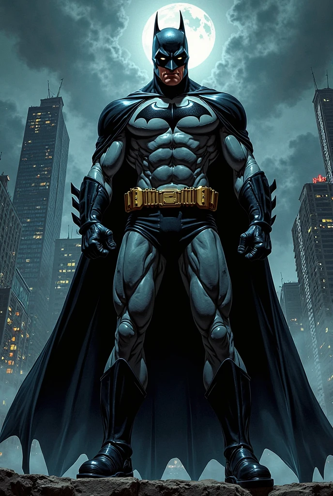 Indian Batman standing on top of building overlooking city.