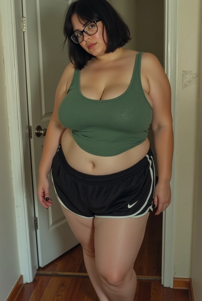 Brazilian woman, light skin, Korean descent, determined and cheerful pose, making heart with dice, curvy, slender, young adult, light green cropped shirt, black running shorts, Afga Vista 400, 4k, Sports park, intense natural sunlight, curvy body, plump body, huge big ass, thick body, curvy body type, voluptuous body type, busty body type, thick body type, big chest, big
