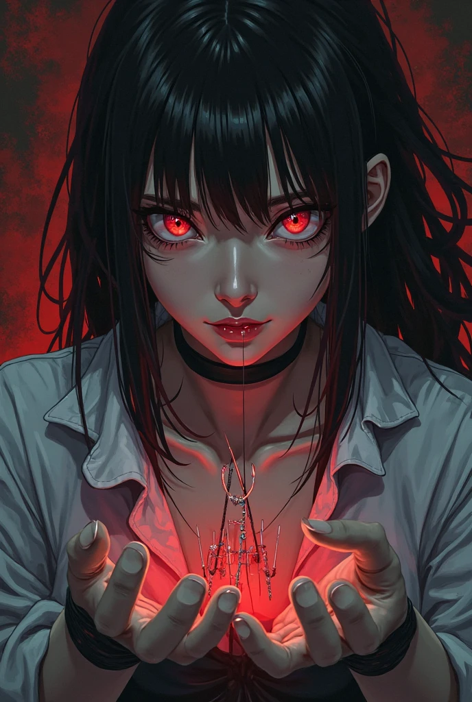 1girl、(((Highest quality、Masterpiece、Official Art、The best dynamic composition、超detailed)))、Powerful facial expressions、anger、Gray Hair、Red-eyed anime girl holding a gun in front of a purple and red background, Red eyes glow, Red lasers, Red laser, Best anime 4K Kona-chan wallpapers, Laser Wipe, With glowing red eyes, Highest quality、Super huge、detailed、whole body、