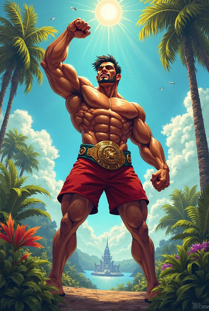 Feng Wei, 1boy solo focus, standing straight, arms crossed, sunny, 16k, high definition, extremely detailed, ultra quality face, medium shots, masterpiece, realistic, medium shots, (Shirtless, Red Chinese Pants:1.3), (Gladiator Arena Background:1.4)