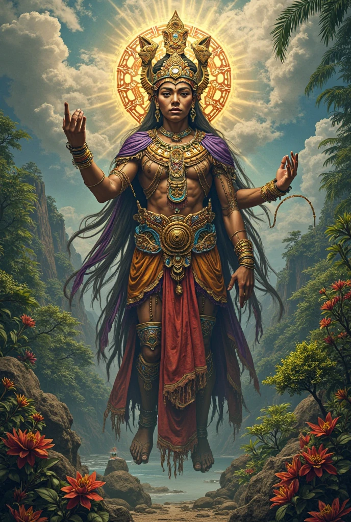 Create the image of a God of creation from indigenous culture